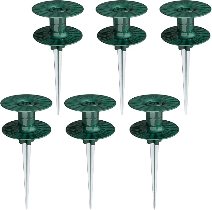 Zapdos 6PCS 10 Inch Heavy Duty Outdoor Yard Garden Hose Guides, Dark Green Metal Stakes with Rotatable Spin Top, Durable Hose Spikes Keep Water Hose Away from Flower Beds & Lawn Plants