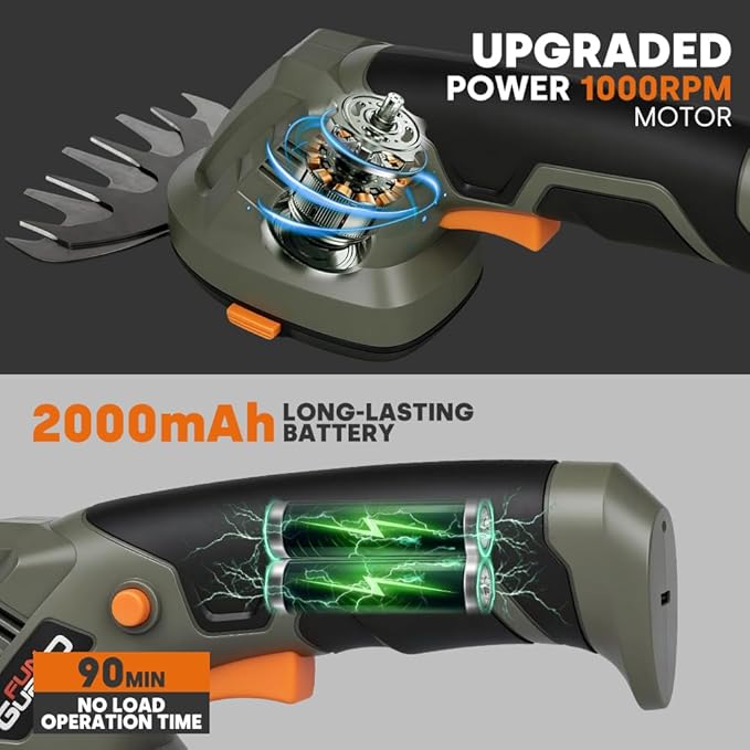 2-in-1 Cordless Hedge Trimmer & Grass Shear, Handheld Electric Shrub Trimmer with Rechargeable Battery and Type-C Cable for Garden, Yard and Lawn
