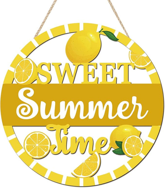 HOURIA 3D Lemon Wooden Door Sign,Sweet Summer Time Welcome Wreath Sign Front Door Decor,Summer Lemon Decorations for Home Kitchen Classroom,11.4"X11.4"