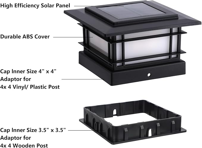 Dynaming 4x4 Solar Post Cap Lights Outdoor with 2 Color Modes, Fence Post Solar Lights Black Shell Fit for Vinyl/Wooden Posts, High Brightness SMD LED Lighting Decor for Garden Deck Patio, 12 Pack