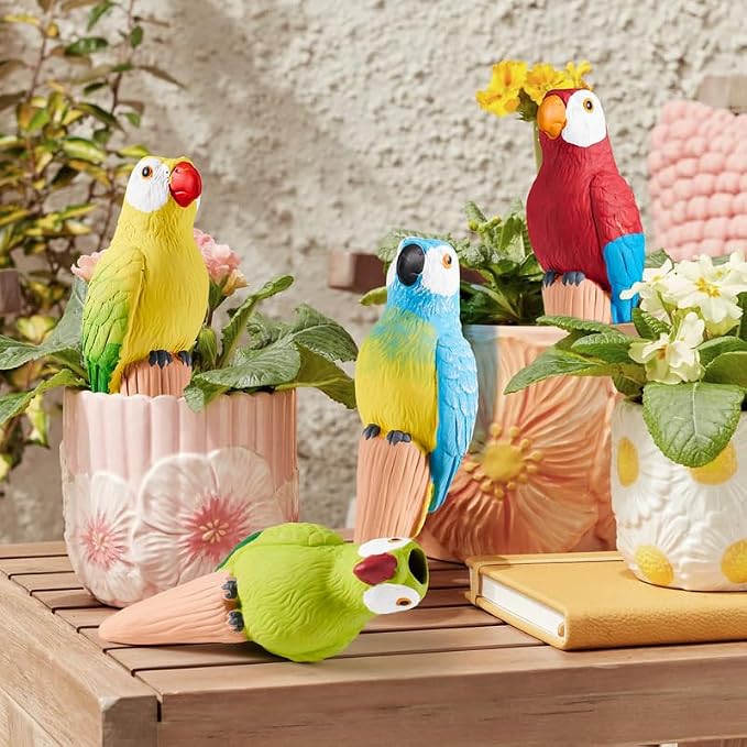 Yeswhat Self Watering Plant Spikes 4 Pack, Terracotta Parrot Automatic Plant Waterer for Indoor Outdoor Plants, Slow Release Watering Stakes, Vacation Plant Watering Devices for Potted Plants Garden