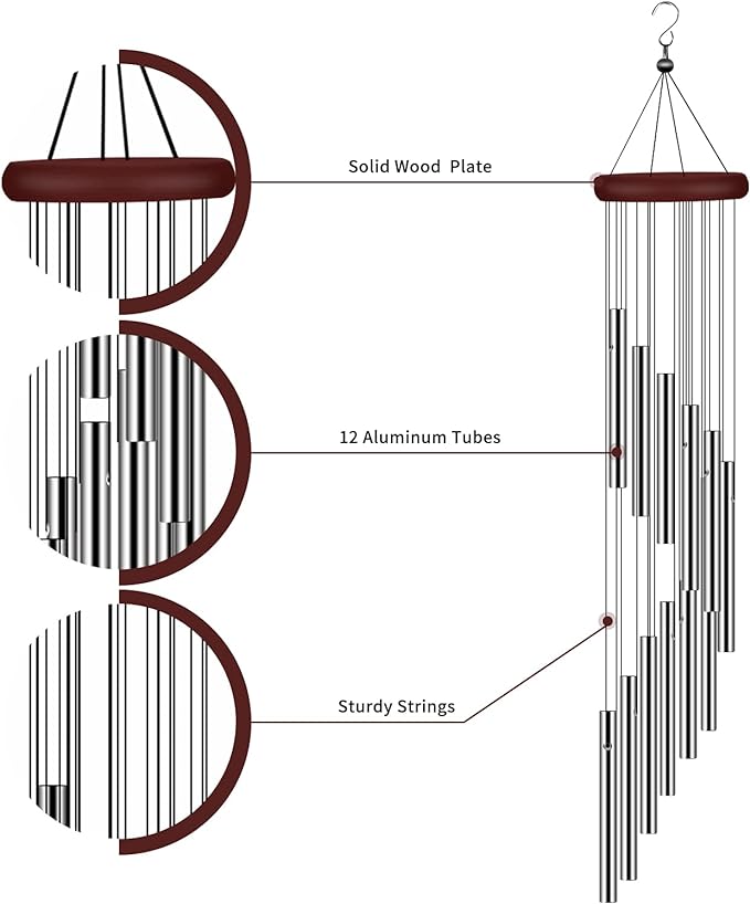 4 Pack Wind Chimes for Outside, Sympathy Wind Chimes Outdoor Clearance with 12 Aluminum Alloy Tubes and Hook, Memorial Windchime Gift Decoration for Home, Patio, Garden, Outdoor