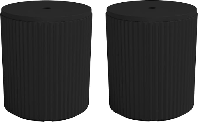 SERWALL Round Outdoor Umbrella Side Table Set of 2 - Outdoor Patio Table with Umbrella Hole for Porch/Patio/Poolside, Black