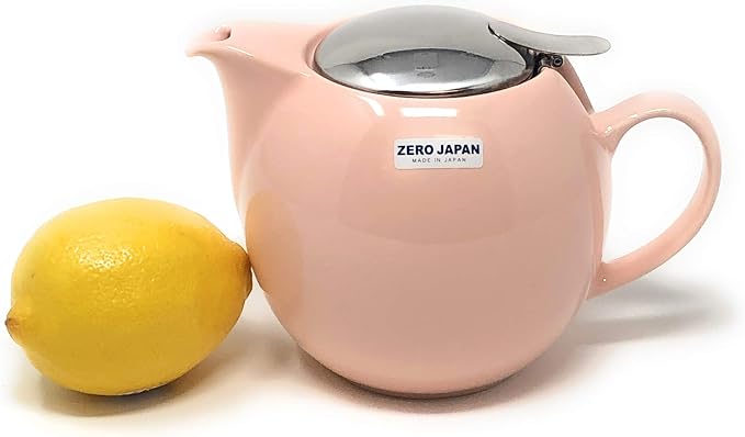 Zero Japan Bee House Round Teapot For One, 24 Oz - Ceramic Tea Pot with Stainless Steel Lid and Infuser, Smooth-Pour Spout, Diswasher and Microwave Safe Tea Pots (Pink)