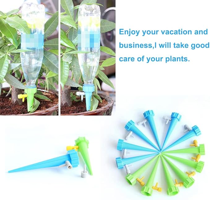 ARTEM 12 Packs Plant Waterer Self Watering Devices with Slow Release Adjustable Switch Vacation Automatic Irrigation Watering System for Indoor & Outdoor Home Office Plants