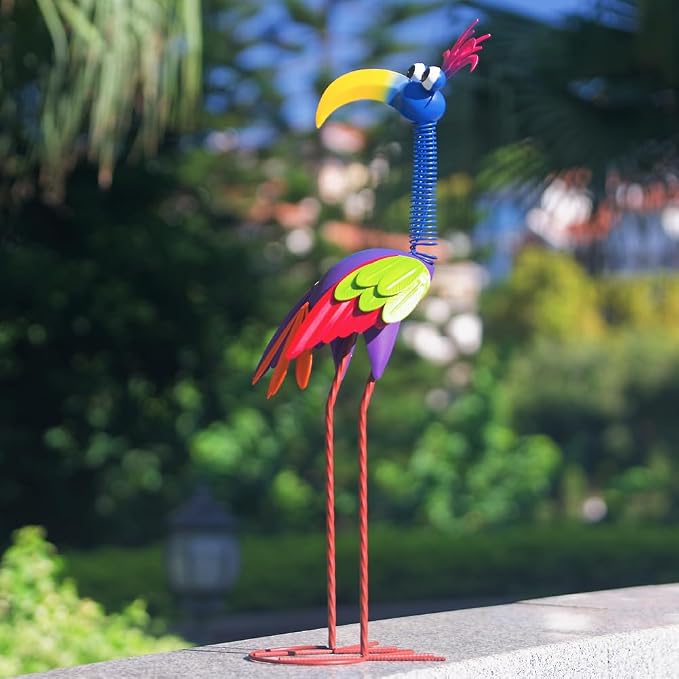 DREAMSOUL 31" Tall Funny Garden Statues, Metal Outdoor Statues with Spring Neck, Antique Standing Statue for Outside Yard Lawn Decor