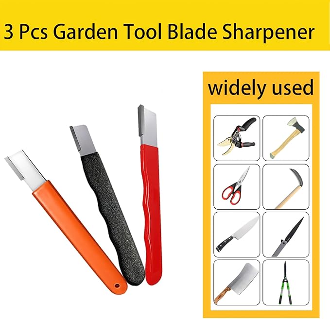 3 Pcs Garden Tool Blade Sharpener, Pocket Blade Sharpener for Garden Pruner/Pocket Knives, Orange+Black+Red