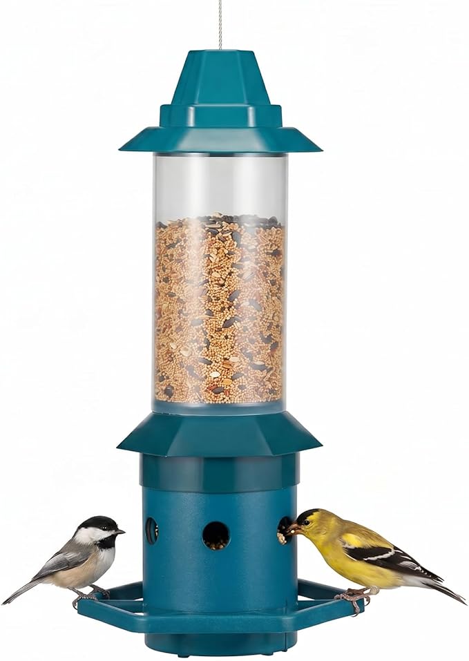 Kingsyard Squirrel-Proof Bird Feeder with Adjustable Weight-Activated Perch, Wild Bird Feeders for Outdoors Hanging, Weatherproof & 4 lb Large Seed Capacity, Dark Green
