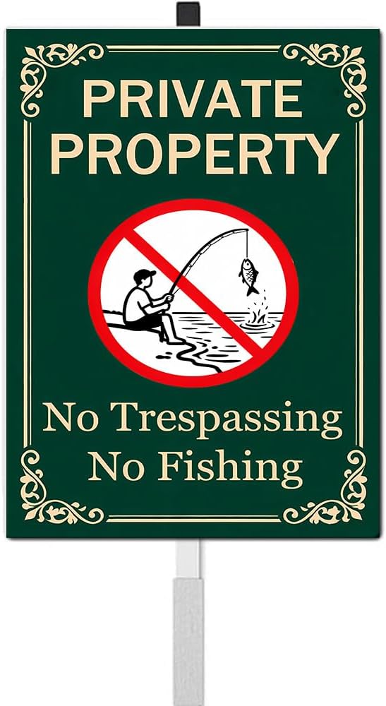 Private Property No Trespassing No Fishing Yard Sign With Stakes Do Not Fish Signs Reflective Rustproof Aluminium Pool Lake Stake Outdoor 8X12 IN