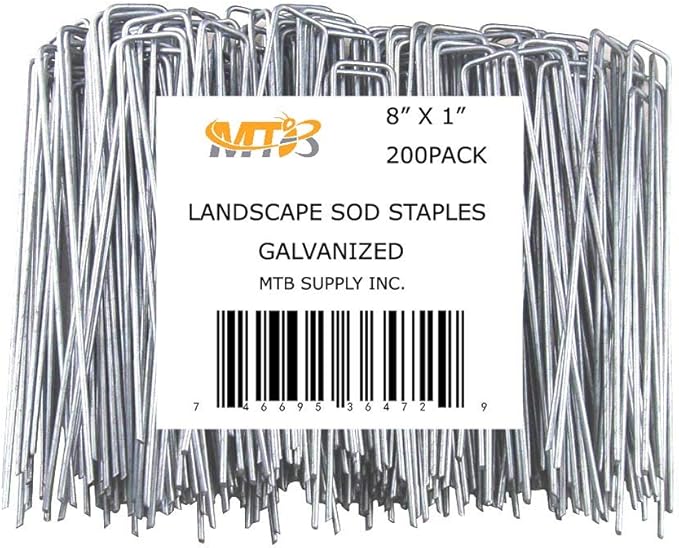 200 Pack 8 Inch 11GA(0.12inch) Landscape Staples Garden Stakes Fence Netting Pins Ground Spikes Sod Cover Fabric Pegs Anti-Rust Galvanized