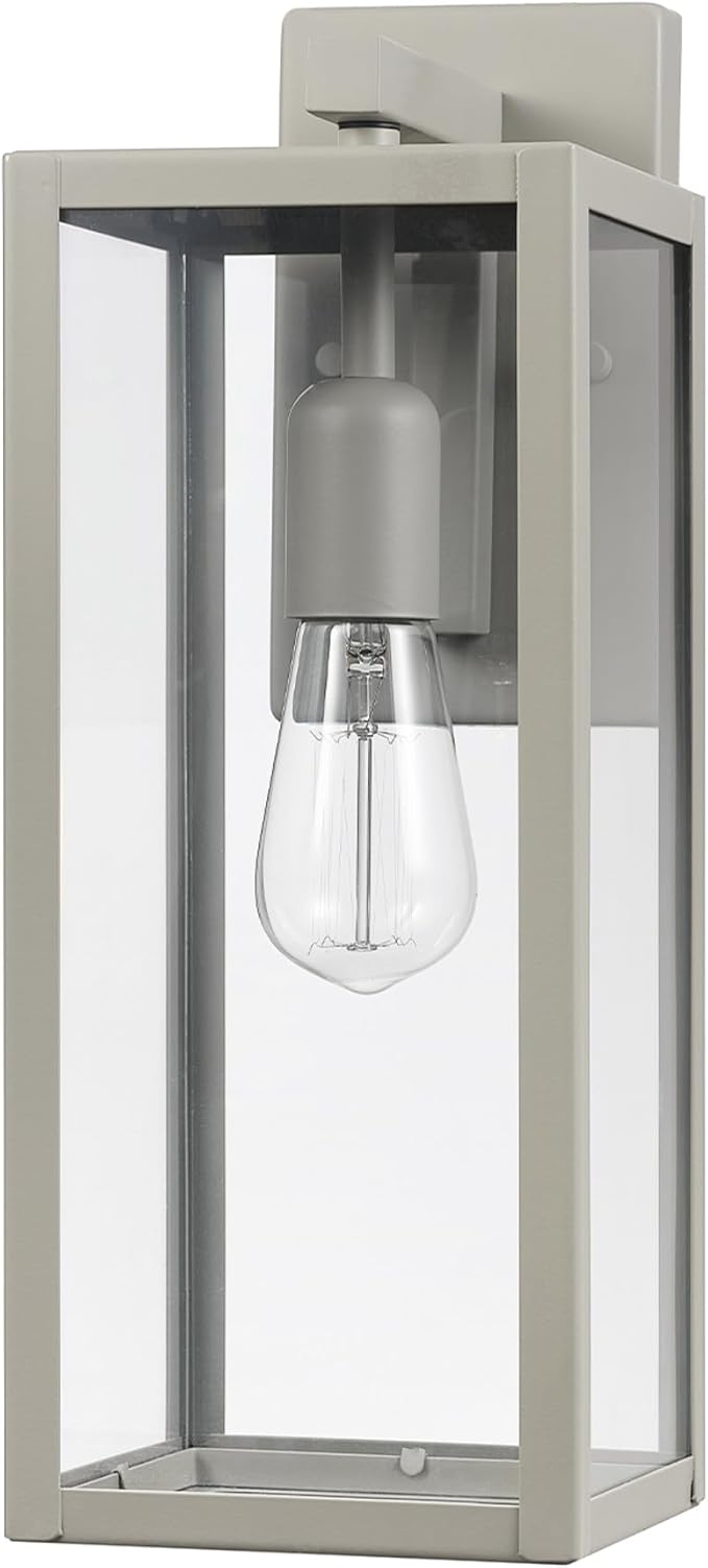 Globe Electric 44838 Bowery 1-Light Outdoor Indoor Wall Sconce, Matte Gray, Clear Glass Shade