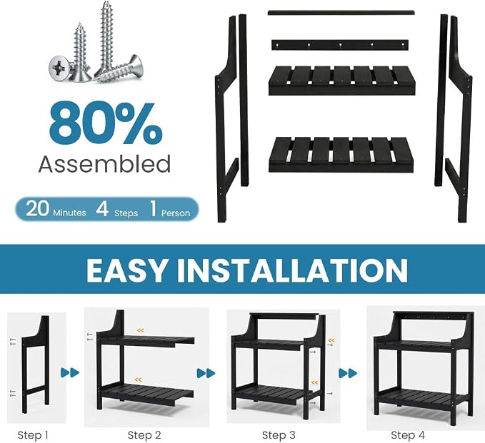 Potting Benches for Outside, HDPE Garden Potting Table All Weather, Outdoor Potting Table with Storage for Patio, Backyard, Garden, Black