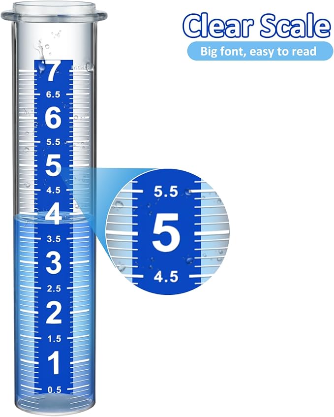 Rain Gauge Replacement Tube, 2 Plastic Accurate Rain Gauges Outdoors Best Rated, 7" Capacity Rain Gauge Tube Replacement for Yard & Garden, Water Gauge for Rain