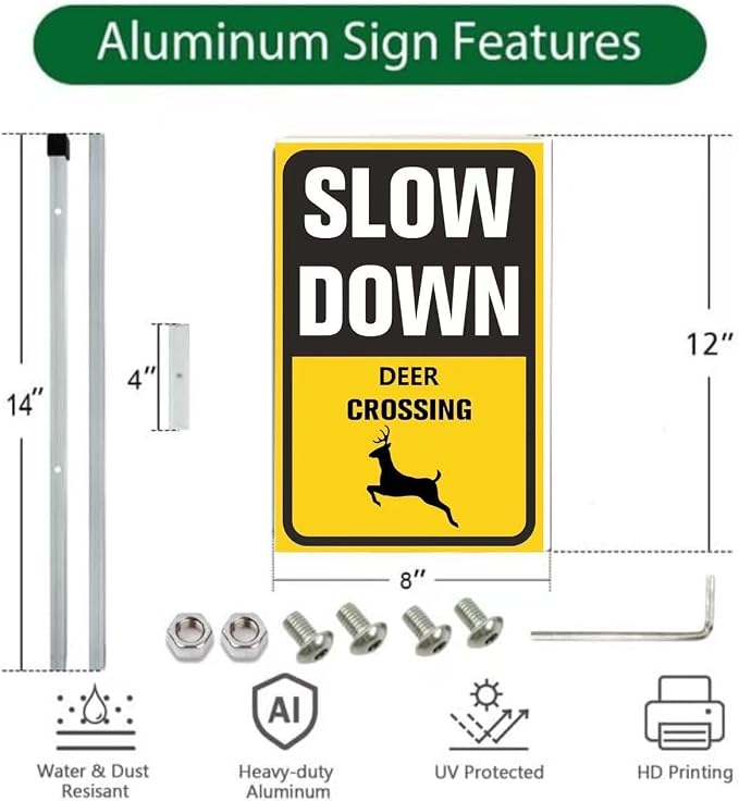 Slow Down deer Crossing yard Sign for Street Rustproof Reflective Aluminum Caution Drive Slowly Watch for deer Sign Garden Animal Sign for Neighborhoods
