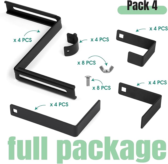 Window Box Bracket, Adjustable Planter Box Bracket, Flower Box Bracket for Railing, No Drill Flower Box Holder, Railing Planter Bracket, Planter Box Bracket for Deck Railing - 2 Pairs - Black