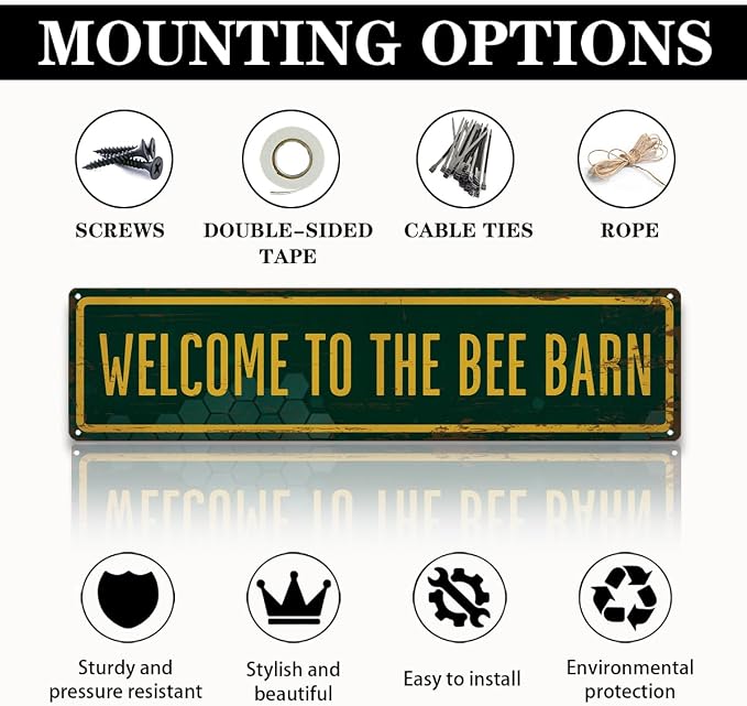 Garden Metal Tin Sign, Welcome to the Bee Barn Sign, Rustic Garden Decor, for Yard Fence Door Porch, Outdoor Gardens Decoration, Ideal for Bee Lovers, 15.7 x 3.9 Inches