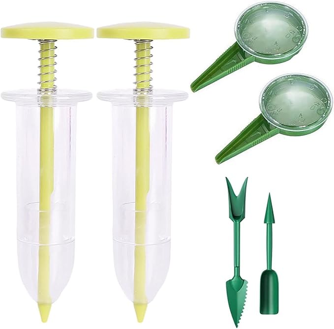 6Pcs Green Mini Seed Dispenser Set, Sowing Seed Dispenser, Small Seed Planter Tool for Garden Flowers and Vegetables - Lightweight Seed Sower, Spreader with Manual Seedlings Dibber and Widger