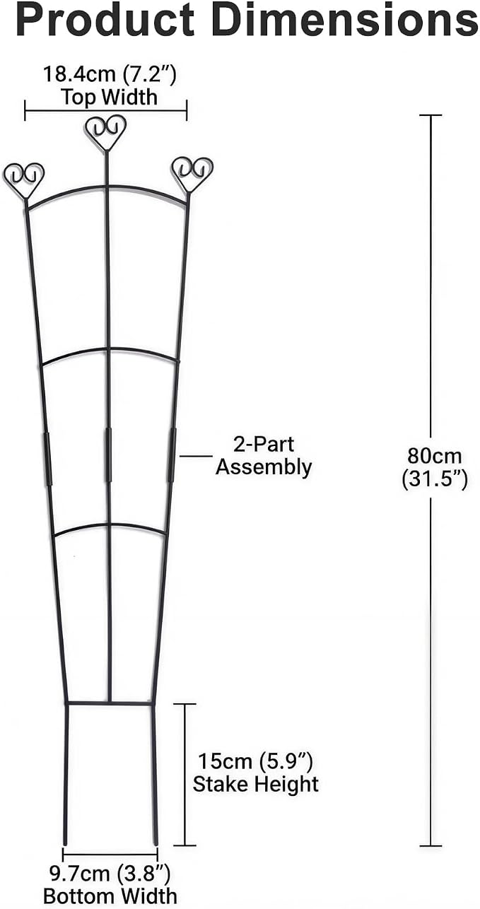 31.5 Inch Trellis for Potted Plants, Metal Plant Trellis for Climbing Plants, Plant Support for Ivy, Monstera, Hoya, Indoor & Outdoor Houseplant Trellis, Black, 1 Pack