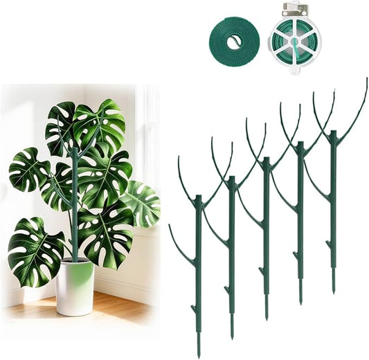 5 Pack Stackable Plant Support Stakes, 38inch Climbing Plant Sticks Structures for Monstera with Garden Ties, Durable Alternative to Moss Pole for Indoor Outdoor Plants