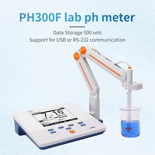 High Precision Lab Benchtop pH Meter,Data Storage 500 Sets,0.01 pH Accuracy,Support for USB or RS-232 Communication,1-5 Points Auto Calibration,High Resolution LCD Display, 5.7 inch (PH300F)