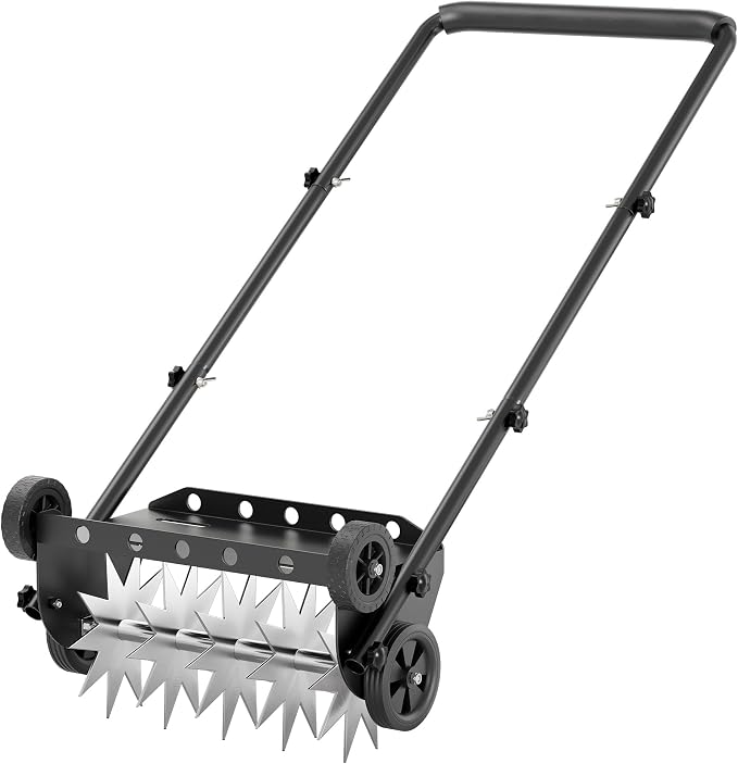 Lineware 18-Inch Lawn Aerator,Heavy Duty Push Spike Aerator with 4 Wheels,Aerator Lawn Tool with Steel Handle, Manual Aerator Lawn Tool with Foam Armrests, Suitable for Lawn, Garden and Yard | 18-Inch Lawn Aerator, Spike Aerator with 4 Wheels, Aerator ...