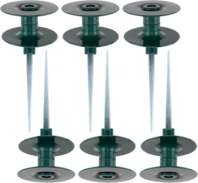 FONTOI 10 Inch Hose Guide Stakes, Durable Rust Free Zink Hose Guides for Garden, Heavy Duty Dark Green Spin Top, Garden Hose Guide Stakes Metal for Plant Protection Greenhouse, Patio Lawn, 6PCS