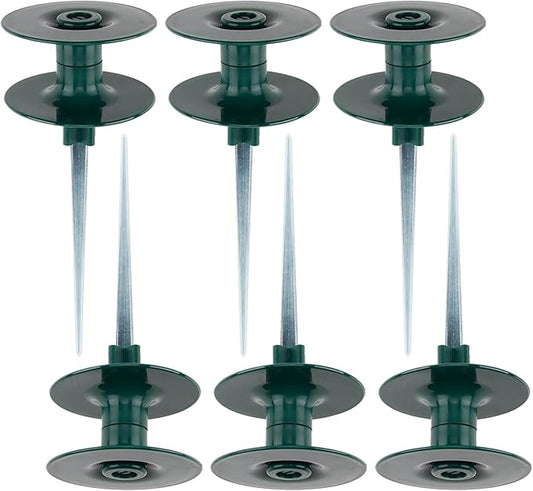 FONTOI 10 Inch Hose Guide Stakes, Durable Rust Free Zink Hose Guides for Garden, Heavy Duty Dark Green Spin Top, Garden Hose Guide Stakes Metal for Plant Protection Greenhouse, Patio Lawn, 6PCS