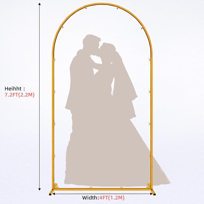Gold Metal Arch Backdrop Stand, 7.2FT Wedding Arch Stand for Birthday Party Bridal Baby Shower Graduation Ceremony Photo Booth Garden Floral Balloon Arches Decoration