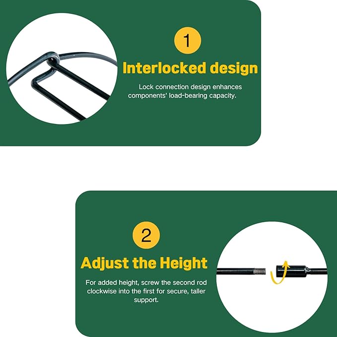 30in Tall Heavy-Duty Plant Support Stakes, 6 Pack Adjustable Peony Cages & Supports for Outdoor Plants, Large Garden Plant Stakes for Peony, Tomato, Hydrangea with Extension Stakes