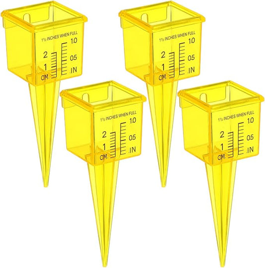 Toddmomy 4 Pack 1.5" Sprinkler Rain Gauge, Wide Mouth Lawn Water Measuring Tool with Stake for Irrigation Calibration, Dual Scale Outdoor Rainfall Monitor
