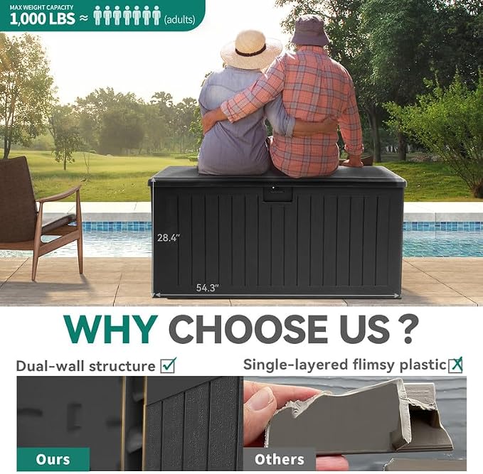 YITAHOME XL 180 Gallon Large Deck Box,Outdoor Storage for Patio Furniture Cushions,Garden Tools,Waterproof,Lockable (Black)