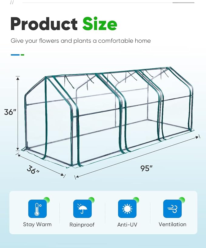 Quictent Mini Greenhouse, Portable Quick-Setup Small Tabletop Waterproof UV Protected PVC Cover Shelter for Outdoors/Indoors W/ Raised Base for Garden Plant Seed Starting, 8 Stake, 95"x36"x36", Clear