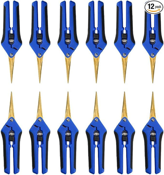 12 Packs Garden Pruning Shears with Curved Blades Trimming Scissors, Gardening Hand Pruning Snips Titanium Coated Precision Bonsai Pruning Shears, Convenient Flower Cutters(Blue)
