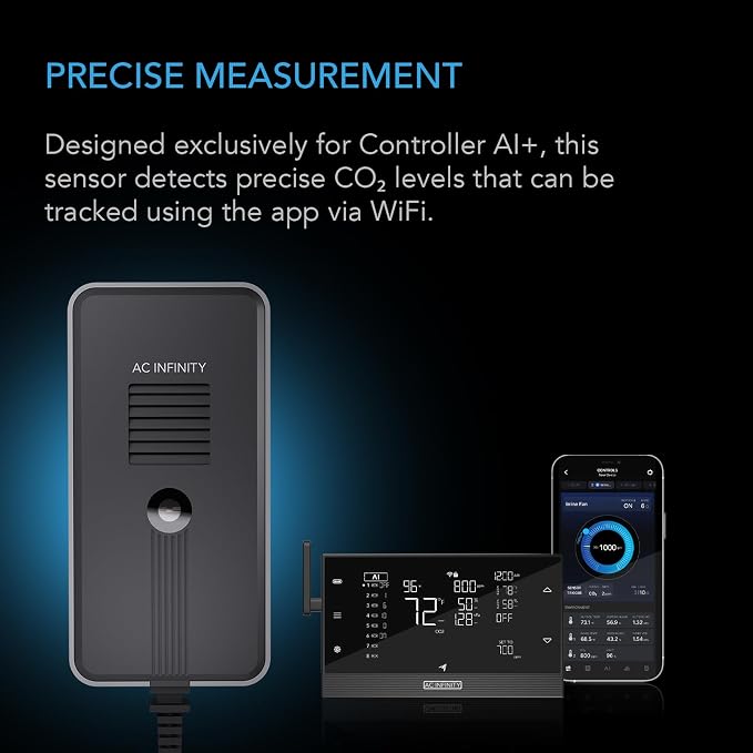 AC Infinity CO2 + Light Sensor, Exclusively Assists Controller AI+ Dynamically to Learn and Manage Equipment; CO2 Data Tracking Enables Smart Fan Programming for Optimized FAE, Day & Night Scheduling