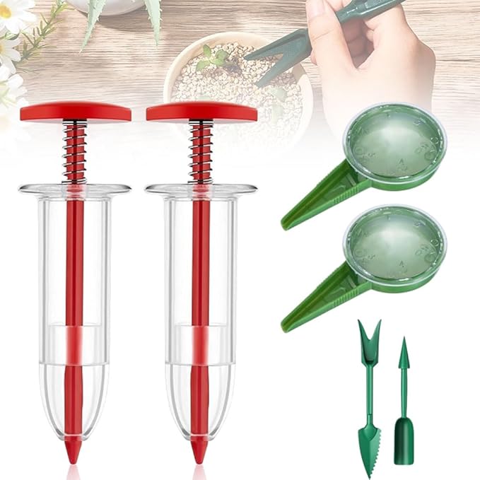 AIIONP 6 PCS Mini Seed Spreader, 2026 Premium Mini Sowing Seed Dispenser, Small Seed Planter Tool, Manual Seedlings Dibber and Widger Set, Seed Sower Spreader Handheld for Tiny Seeds (Set B)