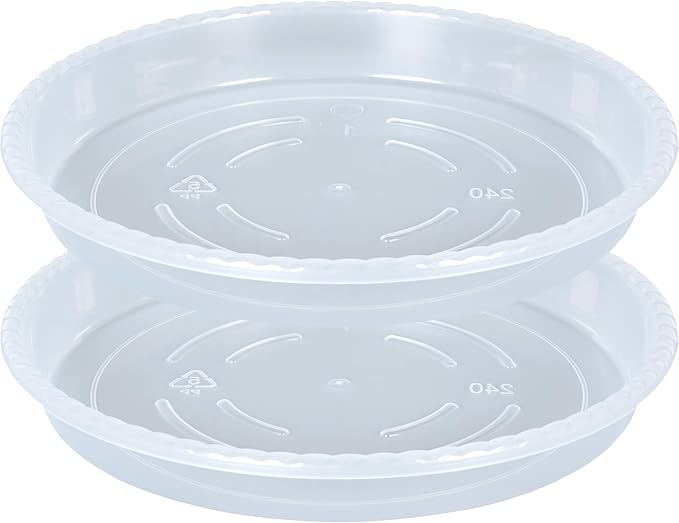 OVZILKI Plant Saucer 2 Pack of 8 inch, Clear Plastic Flower Plant Pot Saucer, Heavy Duty Plant Drip Trays Saucers for Indoor, Plant Water Tray for Planters