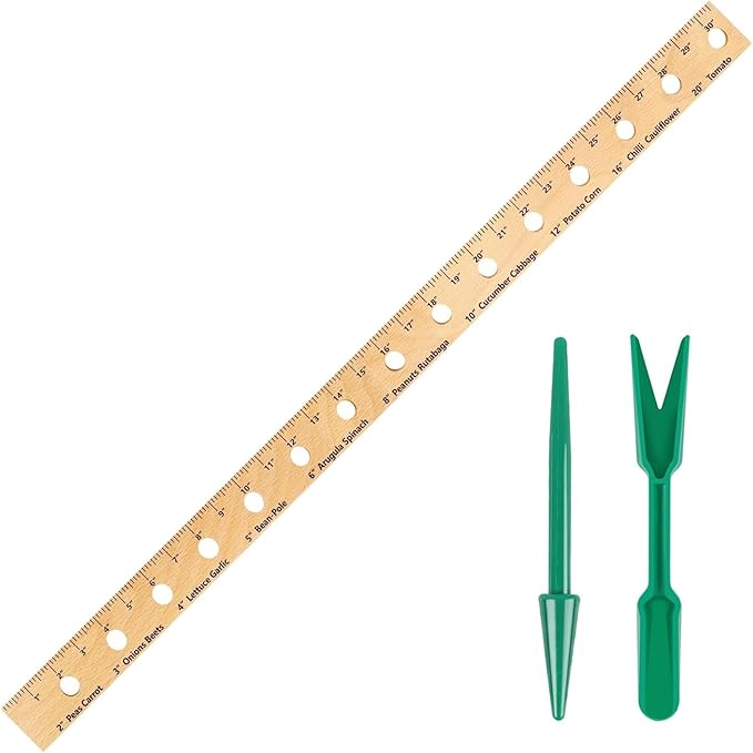 Foldable Plant Ruler Spacer Tool Seeder – Precise Planting for Vegetable Garden Yard – Wooden Seeding Spacing Ruler with Plant Dibble