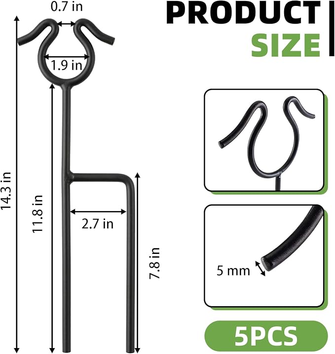 U0U 5 Pack Garden Hose Guide Spike,14Inch Metal Hose Guides for Garden,Heavy Duty Hose Guide Stakes for Keeps Garden Hose Out of Flower Beds and Plant Protection (5, Black)