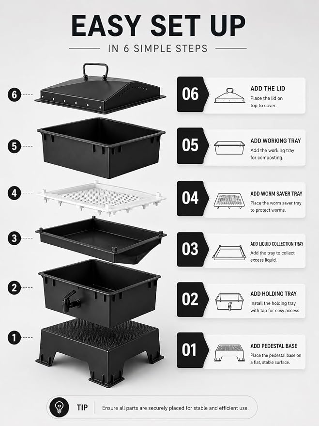 ® 5-Tray Compost Bin, Classic Model, Matt Black with Free Worm- Saver Tray