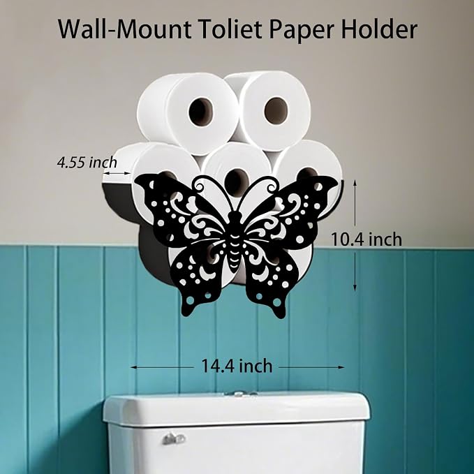 Cute Butterfly Toilet Tissue Holder,Animal Paper Holders,Decorative Metal Papers Holder,Funny Toilet Animal Storage for Bathrooms,Bathroom Paper Organizer for Extra 8 Rolls Wall Mounted Art Decor