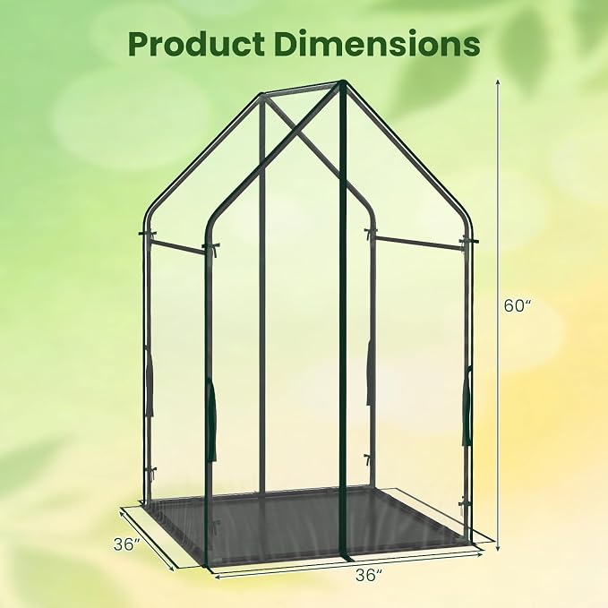 Giantex Mini Greenhouse, Outdoor Portable Green House with Sturdy Metal Frame, Ground Stakes & Wind Ropes, Clear Tent Small Greenhouse for Indoor Outdoor Plants (36"x36"x60")