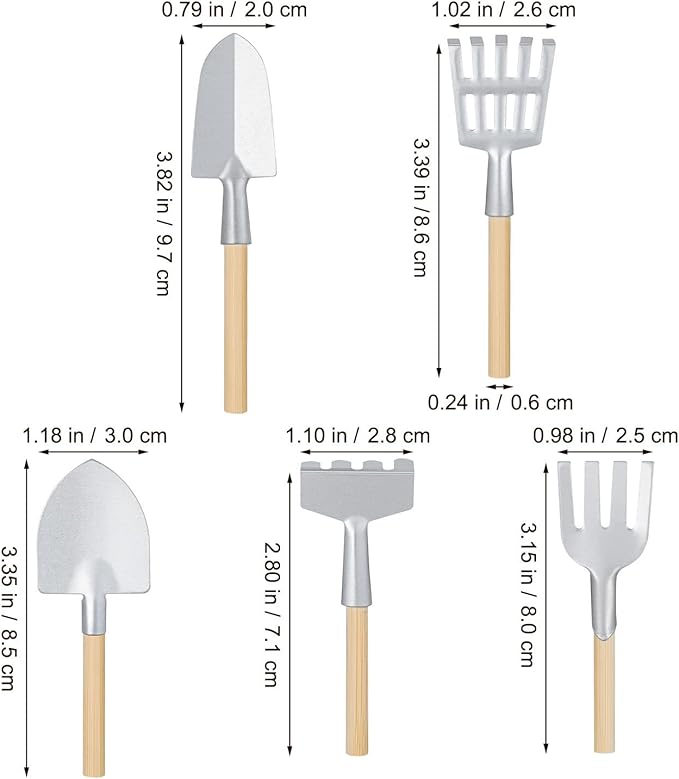 10-Pack Miniature Garden Tool Set, 3-Inch Mini Shovel Fairy Garden Accessories, Rustic Metal & Wood Tiny Tools for Dollhouse, Terrarium, Planter Decor, Zen Set