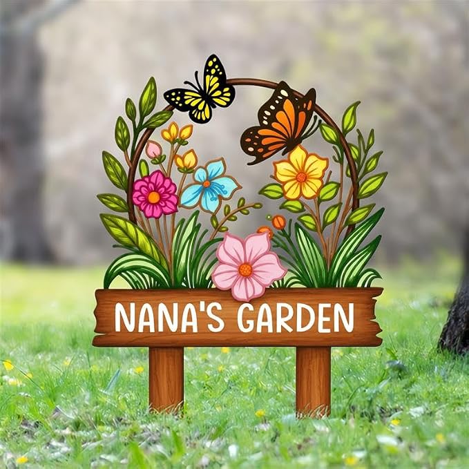 Personalized Metal Yard Sign for Mother's Day, Butterfly & Flower Design, Gift for Garden Lovers, Metal Sign, Garden Decor, Christmas Decoration