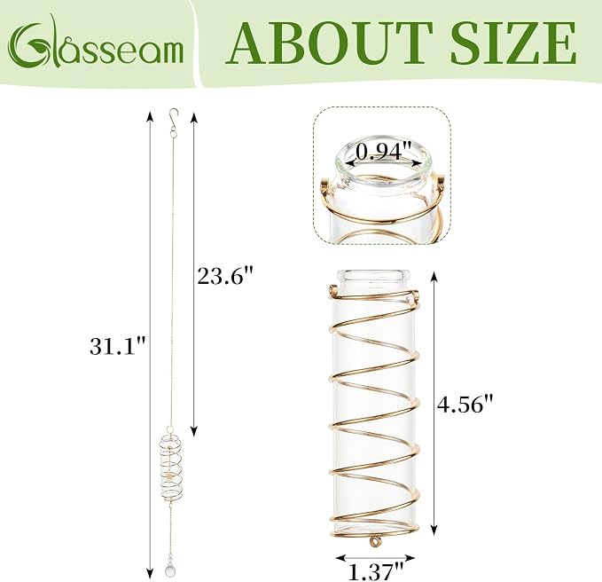 Glasseam Hanging Propagation Stations with Crystal Suncatchers Glass Wall Planters for Indoor Plants Hydroponics - 4Pcs Propagation Tubes Jars with Metal Chain for Home Decor - Unique Gift for Women