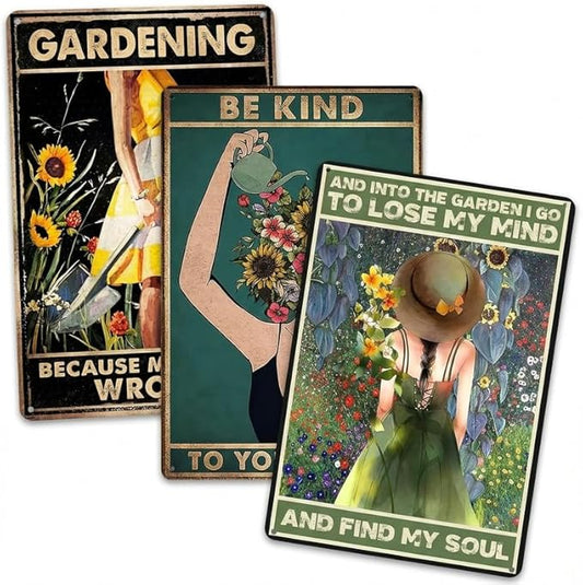 Gardening Gifts for Women, Set of 3 Funny Metal Garden Signs, Outdoor Garden Decor for Outside Yard Patio, Gifts for Gardeners Woman, Vintage Art Accessories, 8x12 Inch (3-Pack Complete Set)