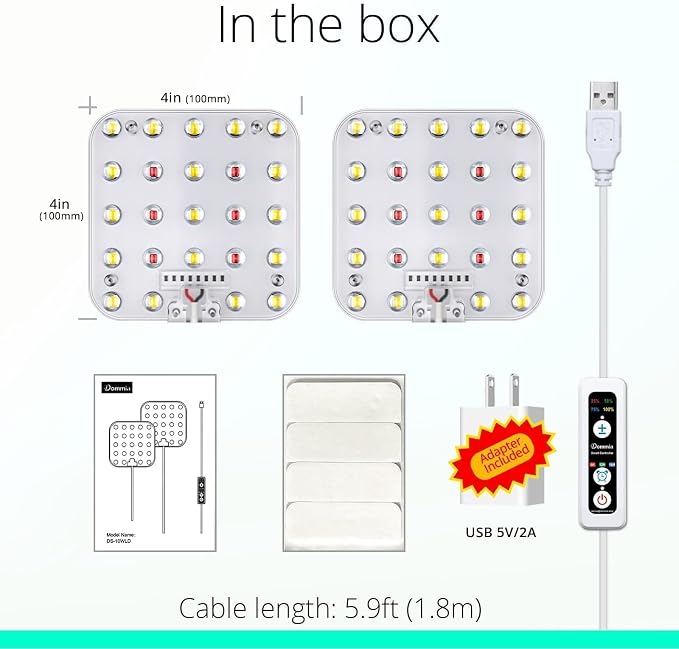 Full Spectrum LED Grow Light for Indoor Plants, 2 Panels 10W with 6/12/16h Timer Dimmable Plant Lights for Flower Veg Plant Growth USB, Warm White, 2-Pack