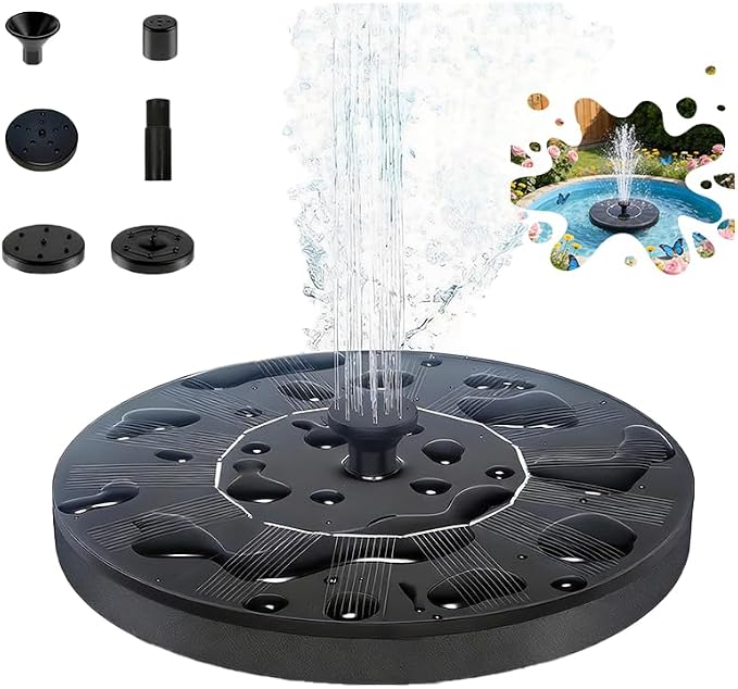 Honche Floating Solar Fountain Water Pump for Bird Bath and Garden Decor, 13cm Lotus Style Solar Powered Fountain,Patterns for Pond, Pool, Patio (No Battery Needed)