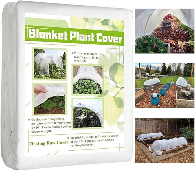Frost Cloth Plant Freeze Protection, 5x60 Ft Floating Row Cover Fabric for Garden Beds, 0.9oz/yd² Frost Blanket for Outdoor Plants, Plant Covers for Winter Protection