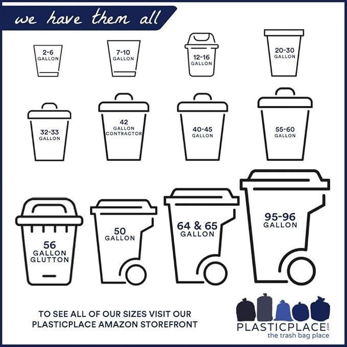 Plasticplace 95-96 Gallon Heavy Duty Black Trash Bags - Contractor Grade,Extra Large Garbage Bags for Construction & Outdoor Trash Cans,1.2 Mil Thick,61” x 68” (Roll),15 Count (Pack of 2)