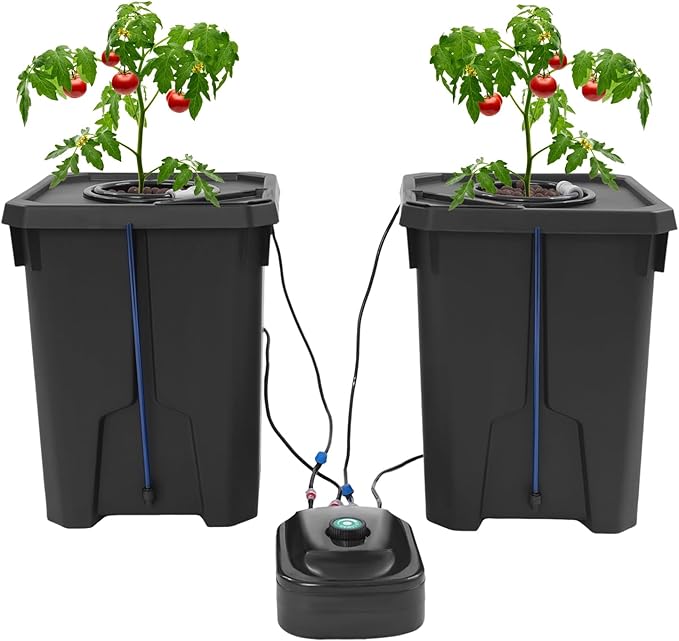 DWC Hydroponics Grow System 7.13 Gal Deep Water Culture Kit Auto Irrigation Sets w/8W 110V Air Pump, Two 12inch Bucket, Flippable Inspection Cover & Check Valve for Urban Farmer (2 Buckets+7.13 Gal)